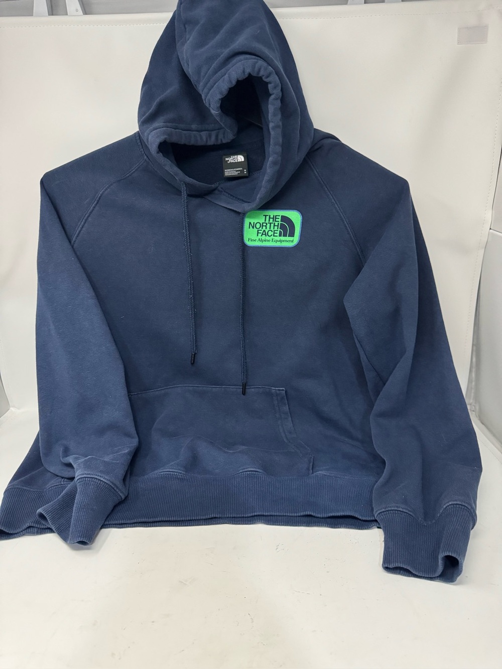 The North Face Navy Blue Pullover Hoodie with Green Logo Patch women’s SZ medium